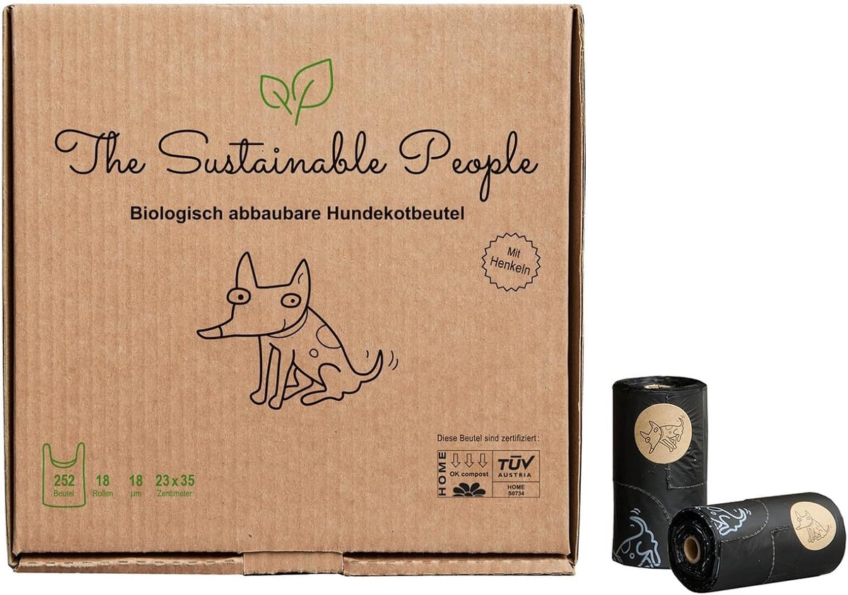 Thijox - Biologisch afbreekbare hondenpoep zakjes met hengsels - 100% composteerbaar & OK compost Home gecertificeerd - 18 rollen (252 zakjes) voor ve