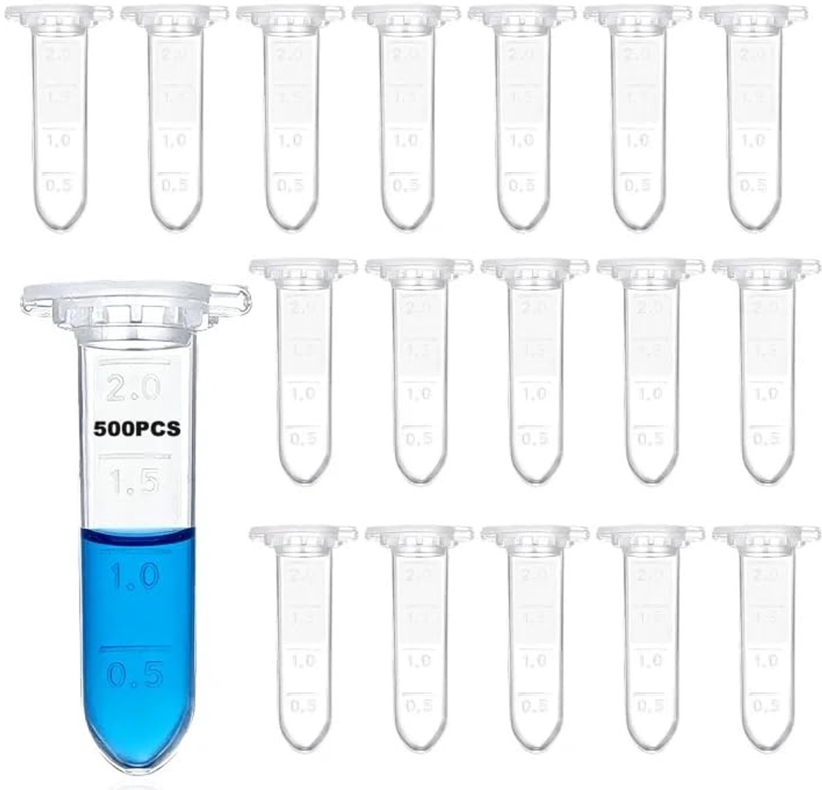 Dailygoods- Centrifugebuisjes 2 ml - Transparante Reactievaten - Kunststof Centrifugebuizen - Sterke Afdichting - Microcentrifugebuizen - 500 Stuks