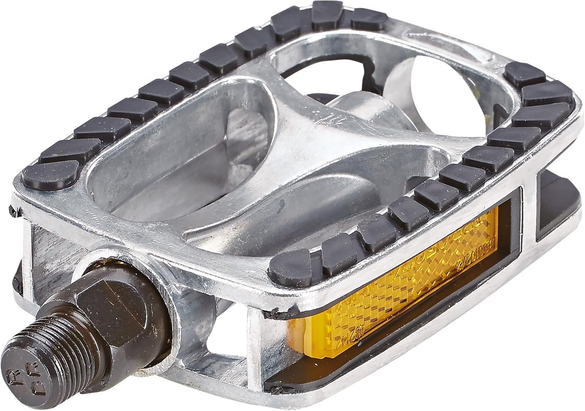 Thijox - City/Trekking Fietspedalen Aluminium Frame met Rubberen Blok, Reflectoren, Antislip, Lichtgewicht en StVZO Goedgekeurd, Zilver-Zwart