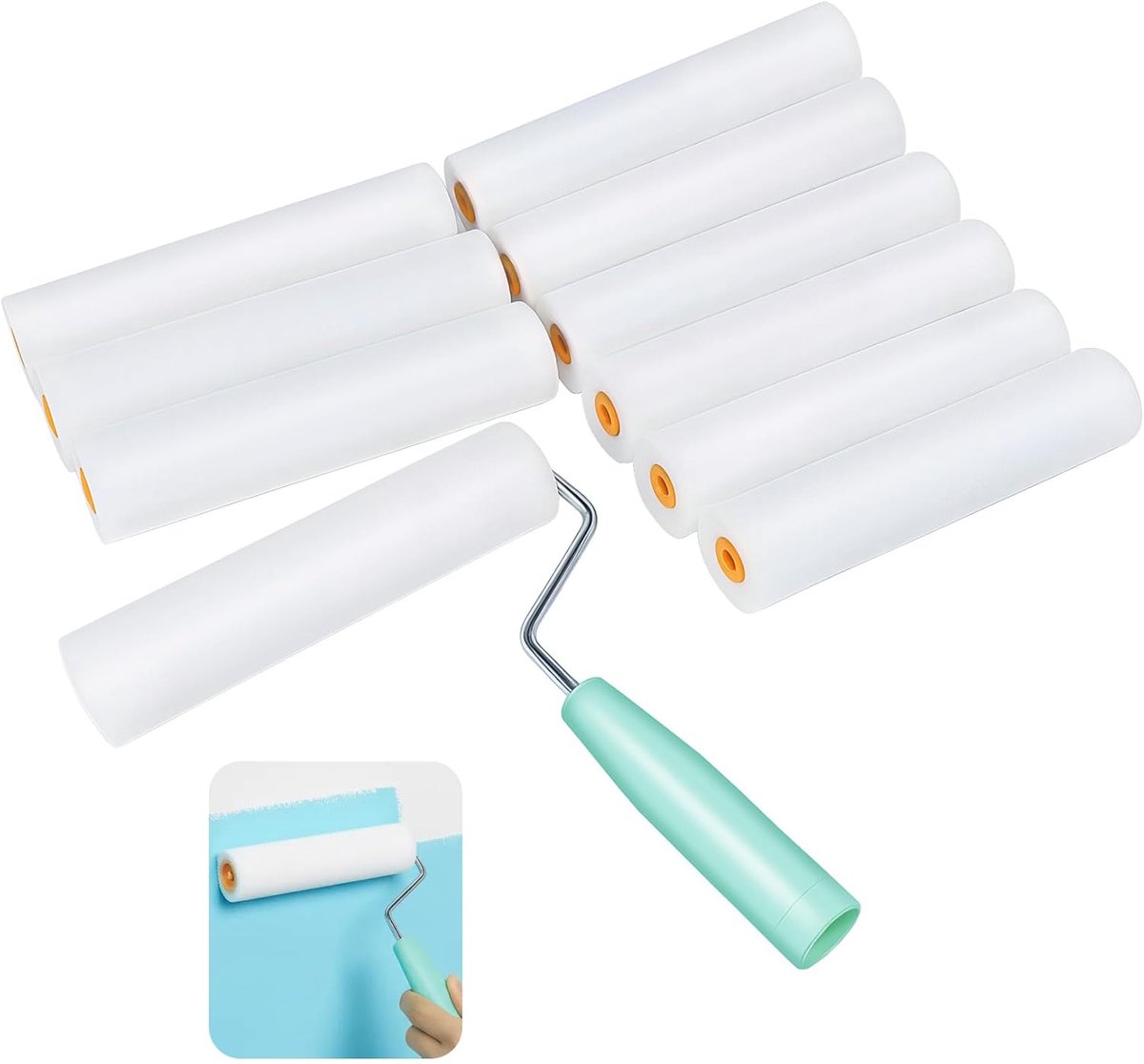 Thijox - 10 Stuks Mini Verfroller Set, Schuimroller voor Muurverf, Schildersrollen Set met Handvat, Hoogwaardige Verfrollers voor Schilderen, Ideaal v