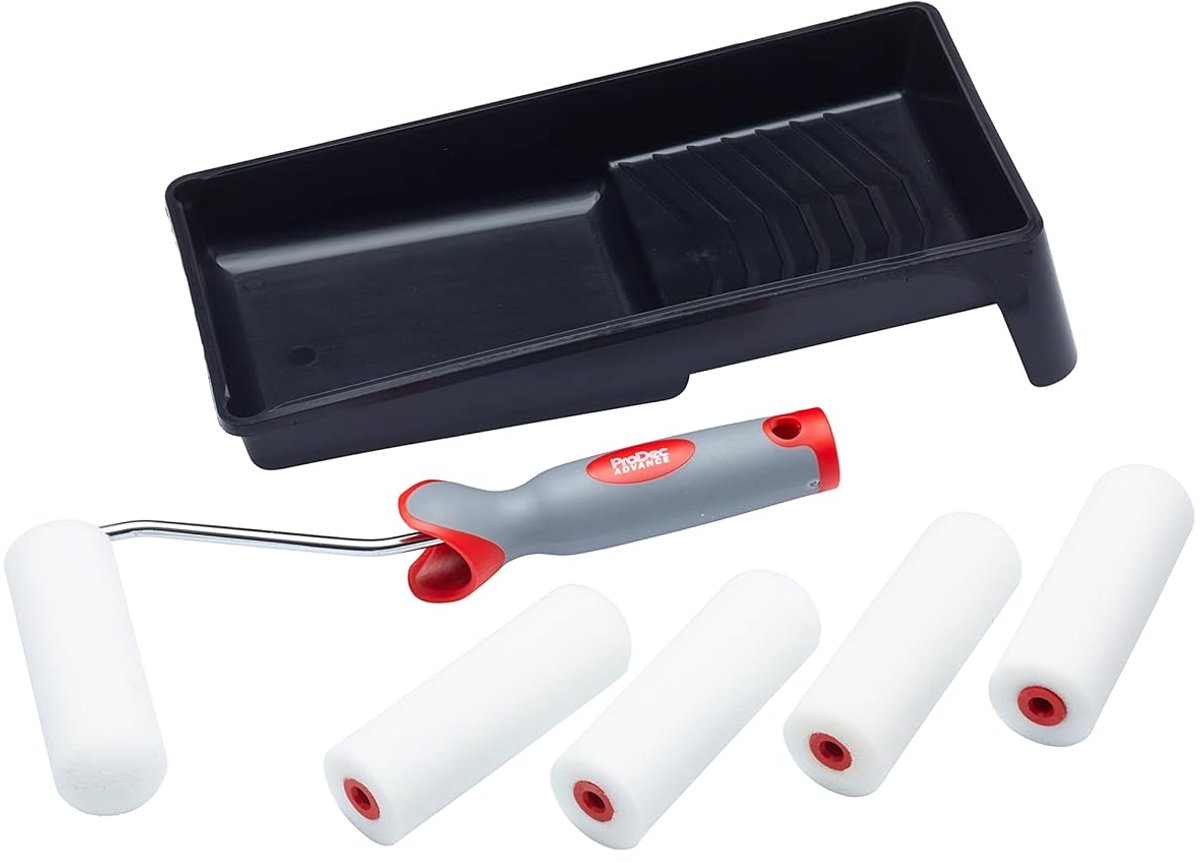 Thijox - ProDec 7-delige Mini Verfrollers Set 4 inch met Soft Grip Frame voor Gladde Afwerking op Plinten, Vensterbanken en Deuren - Hoogwaardige Schu