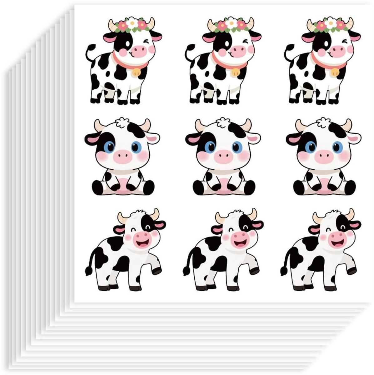 Dailygoods- Koeienstickers 180 Stuks - Zelfklevende Dierenstickers - Boerderij Decoratie - Scrapbook Stickers - 9 Stuks/Vel - Afmetingen 90 x 90 mm