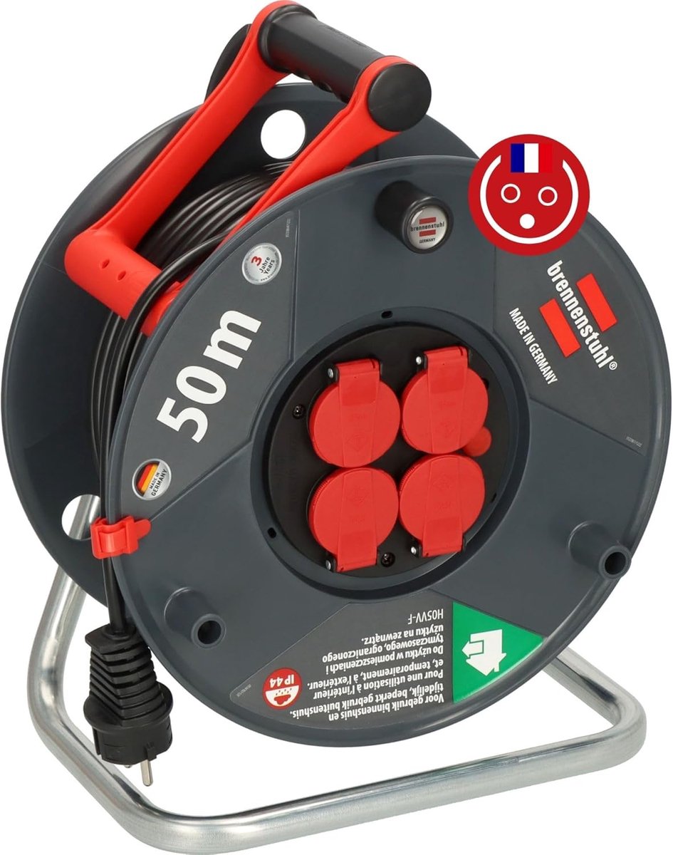 SnelShoppen - Kabelhaspel Buiten 50 m - IP44 Waterdicht - 4 Stopcontacten met Aanraakbescherming - Perfect voor Tuin, Camping, Feest - Innovatieve Dra