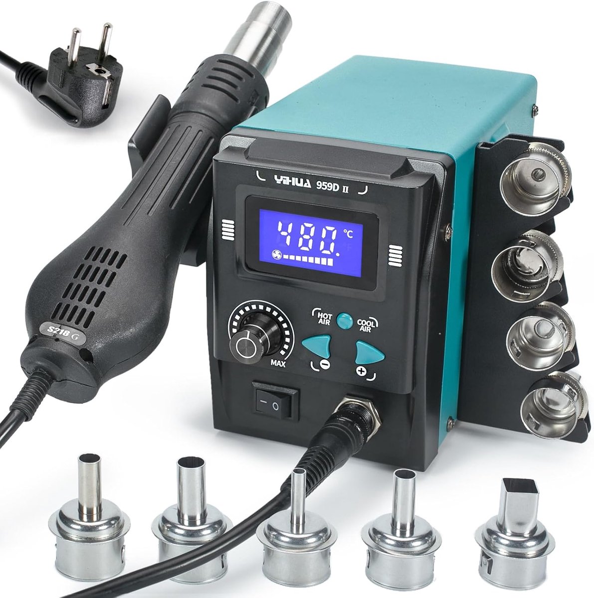 YIHUA 959D-II Soldering Station with LCD Display, Digital Soldering Station with LCD Display, Quick Change, Nozzle Holder, Auto Start/Stop, Adjustable