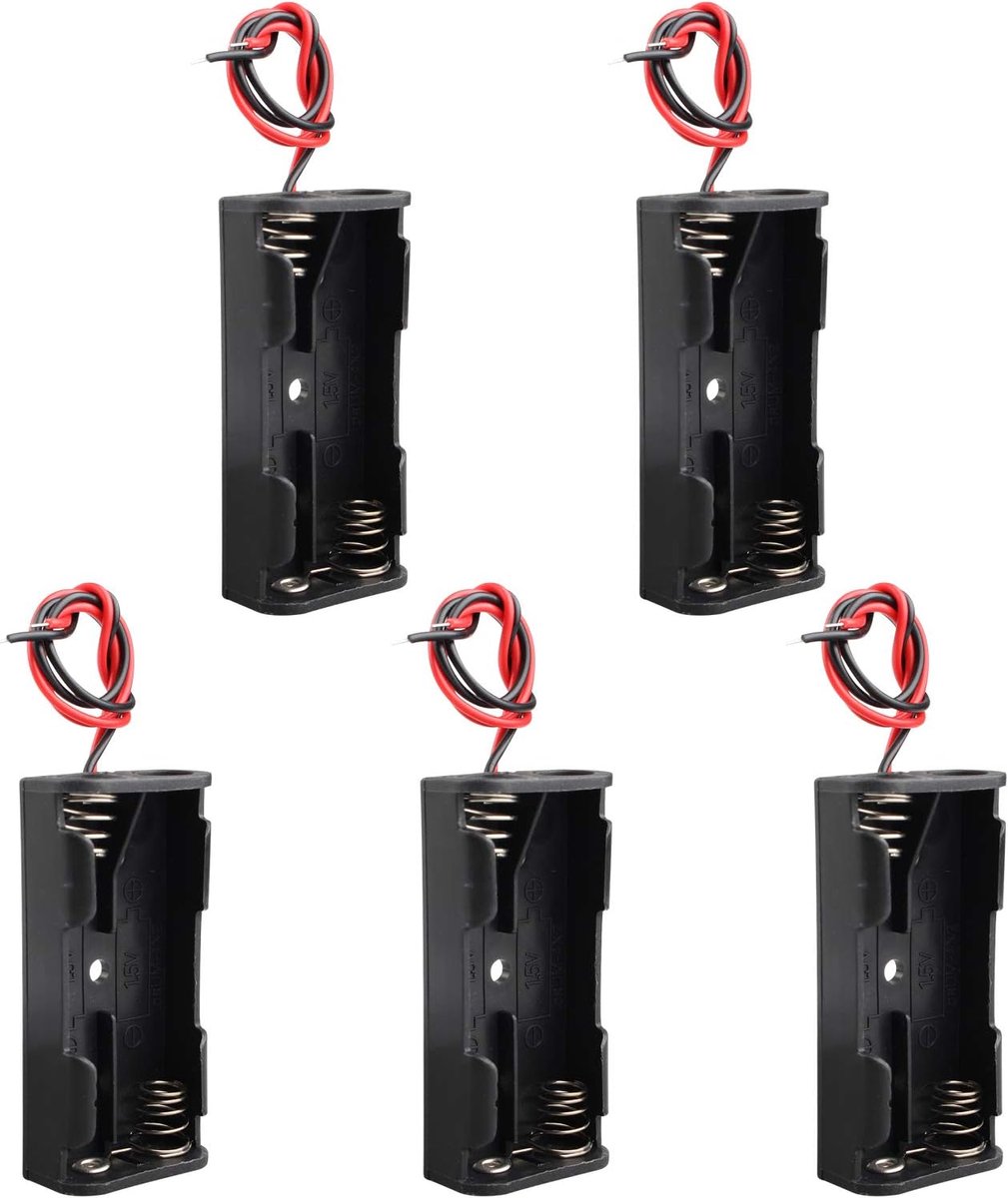 Batterijhouder 2 x 1.5V AAA - 5 Stuks - Duurzaam plastic en metaal - Houdt batterijen veilig en georganiseerd - ShopVlot