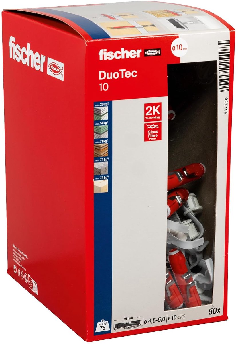 Thijox - Hollewandplug DuoTec 10, Tuimelplug voor Keukenkasten en Planken, 50 Stuks, Krachtige Bevestiging in Plaatmateriaal, Ideaal voor Diverse Toep