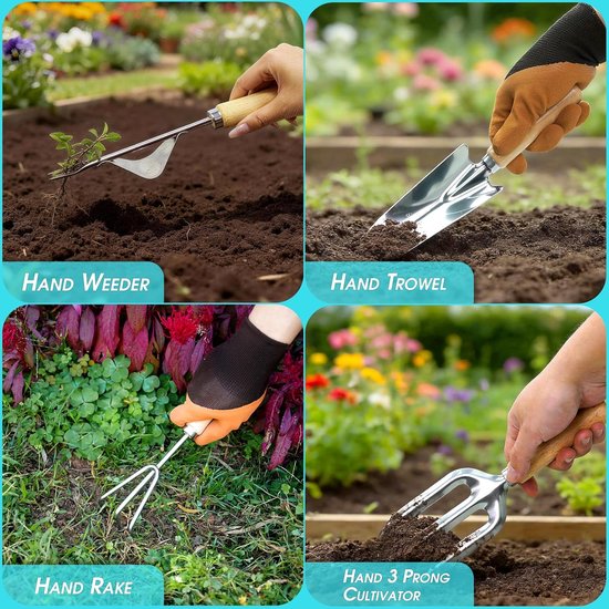 Thijox - Hoogwaardige 9-delige tuingereedschapsset van roestvrij staal met ergonomische handgrepen, antislip, duurzame opbergtas, perfect tuincadeau v van Thijox — afbeelding 4