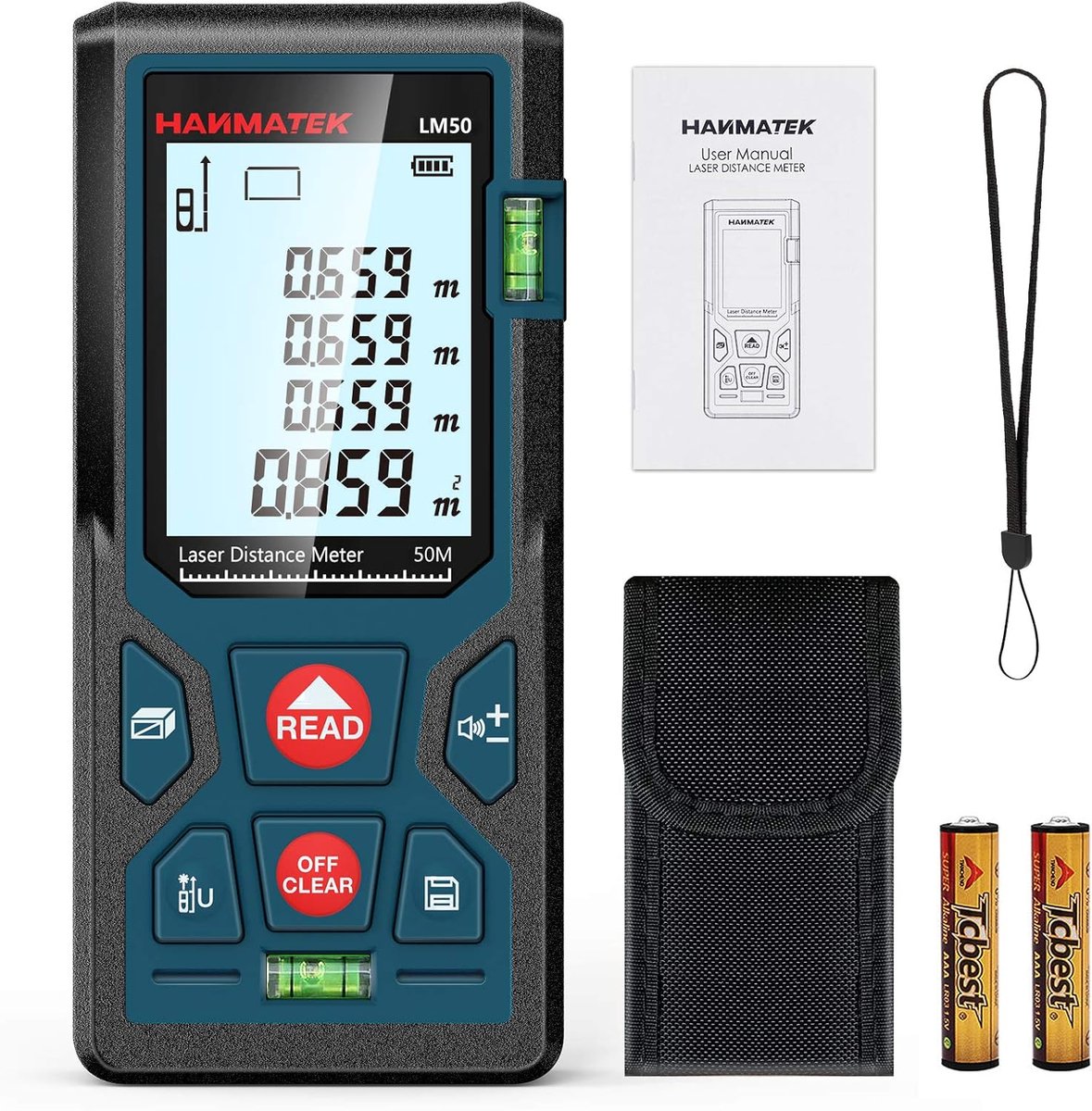 SnelShoppen - Laser Afstandsmeter 50M Digitale Laser Meeter met LCD Backlight, Pythagoras, Afstand, Gebied, Volume meting, Nauwkeurige Metingen voor B