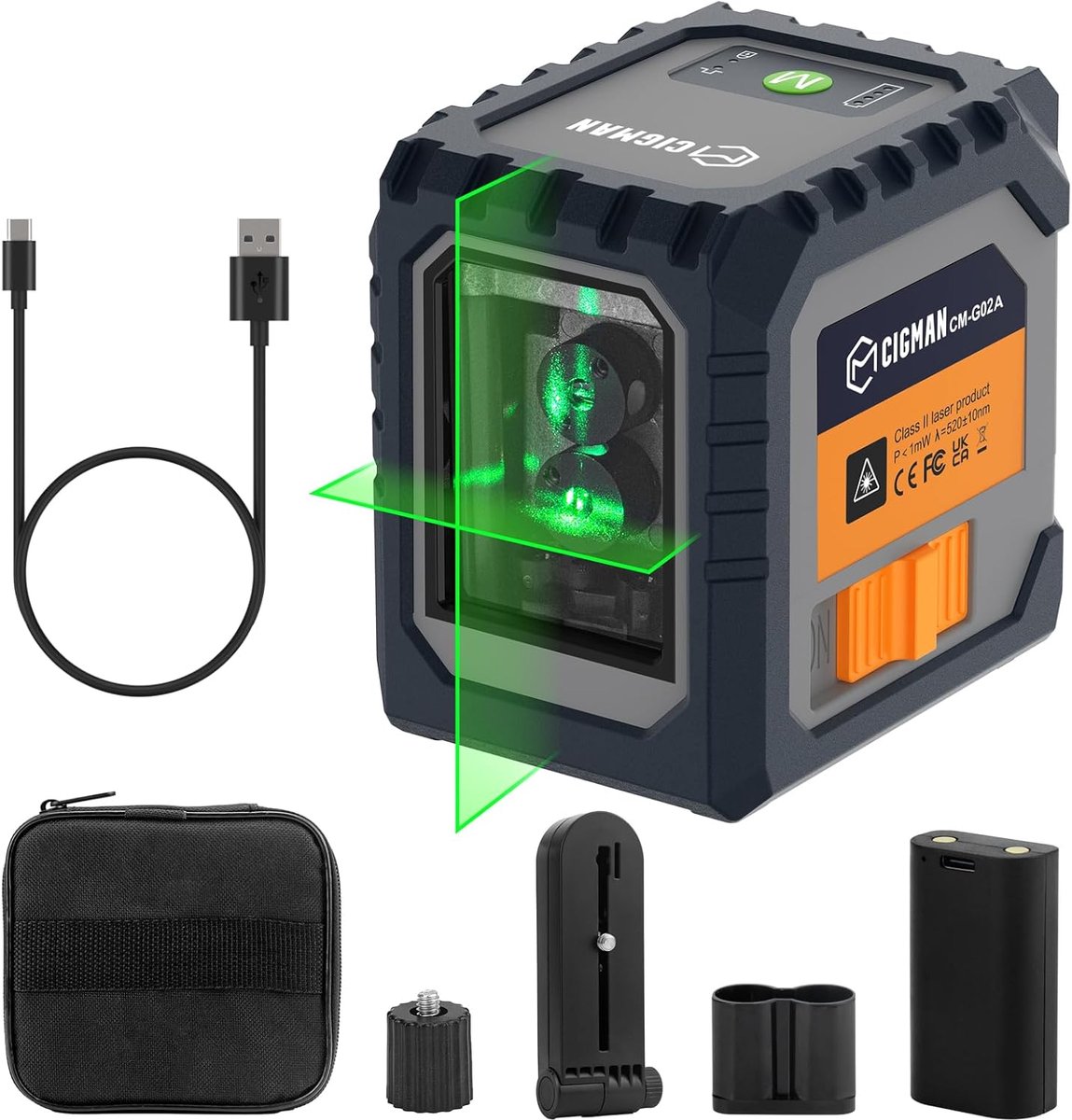 SnelShoppen - Laser Level Oplaadbaar Groen, Zelfnivellerende Kruislijnlaser met Horizontale en Verticale Lijnen, 100 Ft Zichtbaarheid, 360° Draaibaar