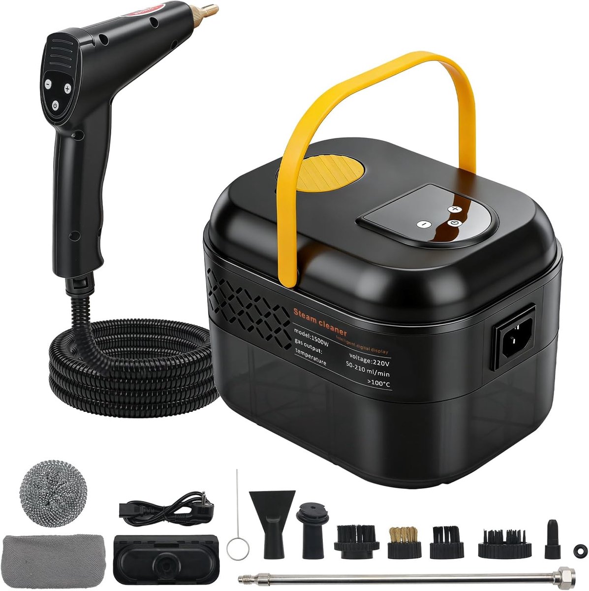 Thijox - Draagbare Hogedruk Stoomreiniger 2500 W met 1200 ml Watertank, 3 Borstelkoppen, 6 Instelbare Snelheden voor Vloeren, Keuken, Ramen, Badkamers