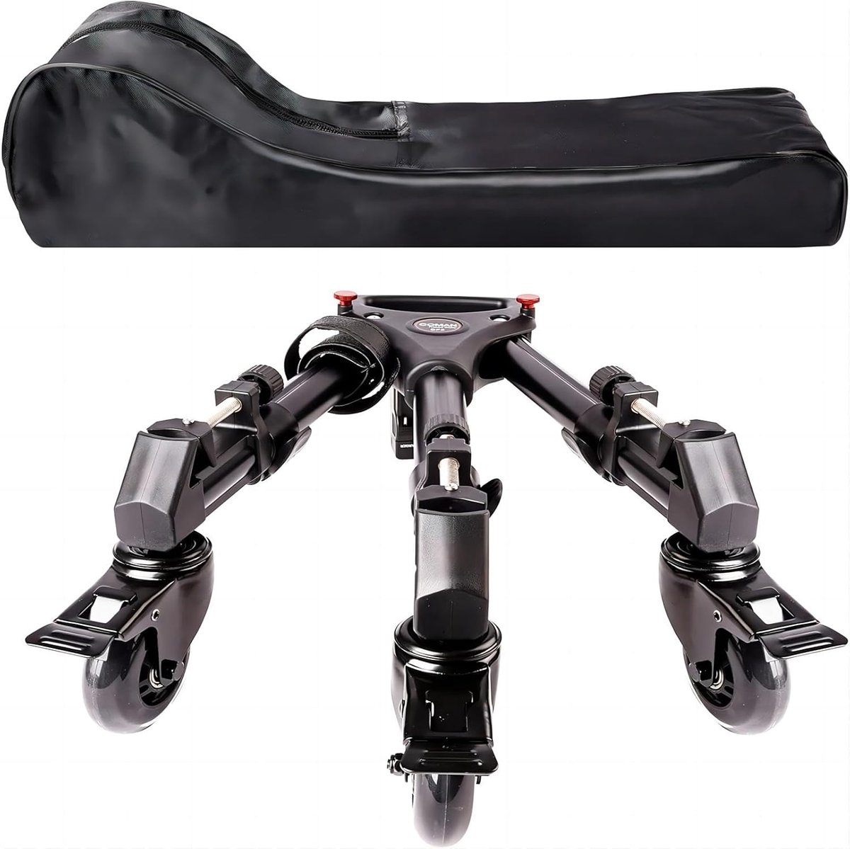 Thijox - Fotografiestatief Dolly Heavy Duty met 3 Inch Rubberen Wielen, Verstelbare Beenbevestigingen, Draagtas - Compatibel met Camera's en Camcorder