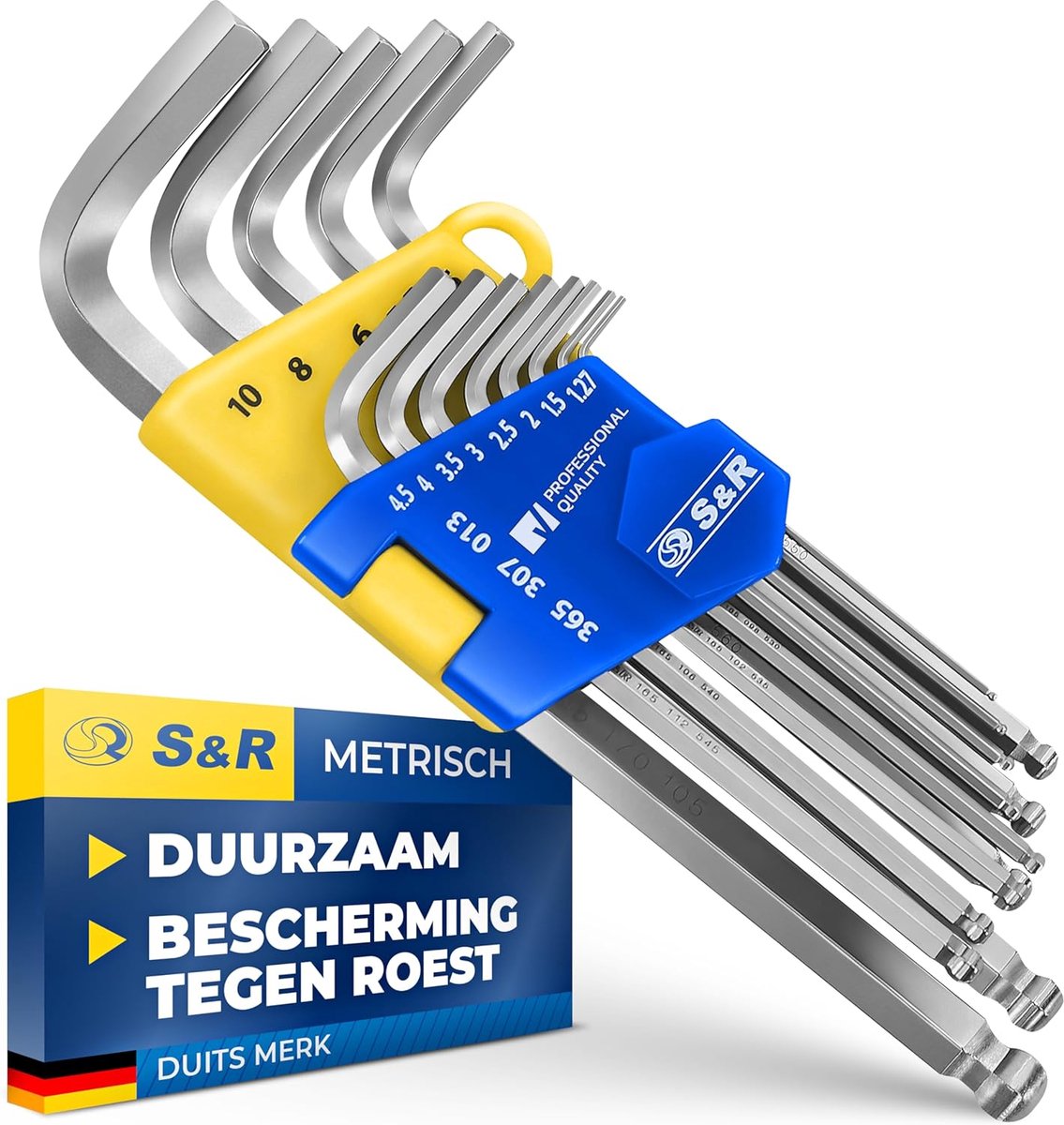 Thijox - Inbussleutel Set 13-delig | Zeskantsleutels met Bolkop (30°) | CRV-Staal, Roestbescherming, ABS Houder | 1.27mm-10mm voor Auto, Fiets & Indus