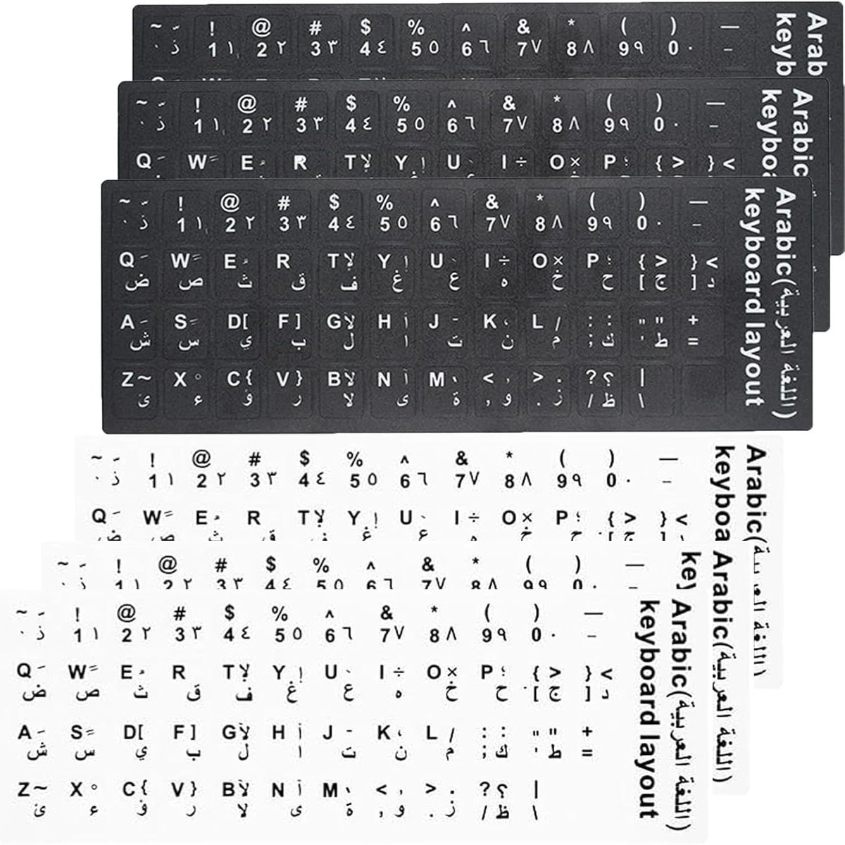 Arabische Toetsenbord Stickers Set van 6, Waterdicht en Uniek voor Standaard Toetsenborden en Laptops, 3 Zwart, 3 Wit, Perfect voor Taalstudie en Aanpassing