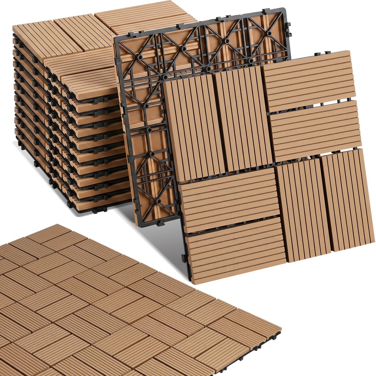 WPC Vlondertegels 30x30 cm - Teak - 66 stuks/6 m² - Waterbestendige Tuintegels
