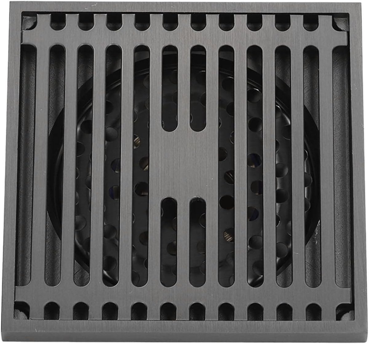 Vierkante Vloerafvoer met Filter en Deksel, 10 x 10 x 2,5 cm, RVS Zwart Afvoerputje voor Badkamer, Keuken en Balkon met Haarfilter
