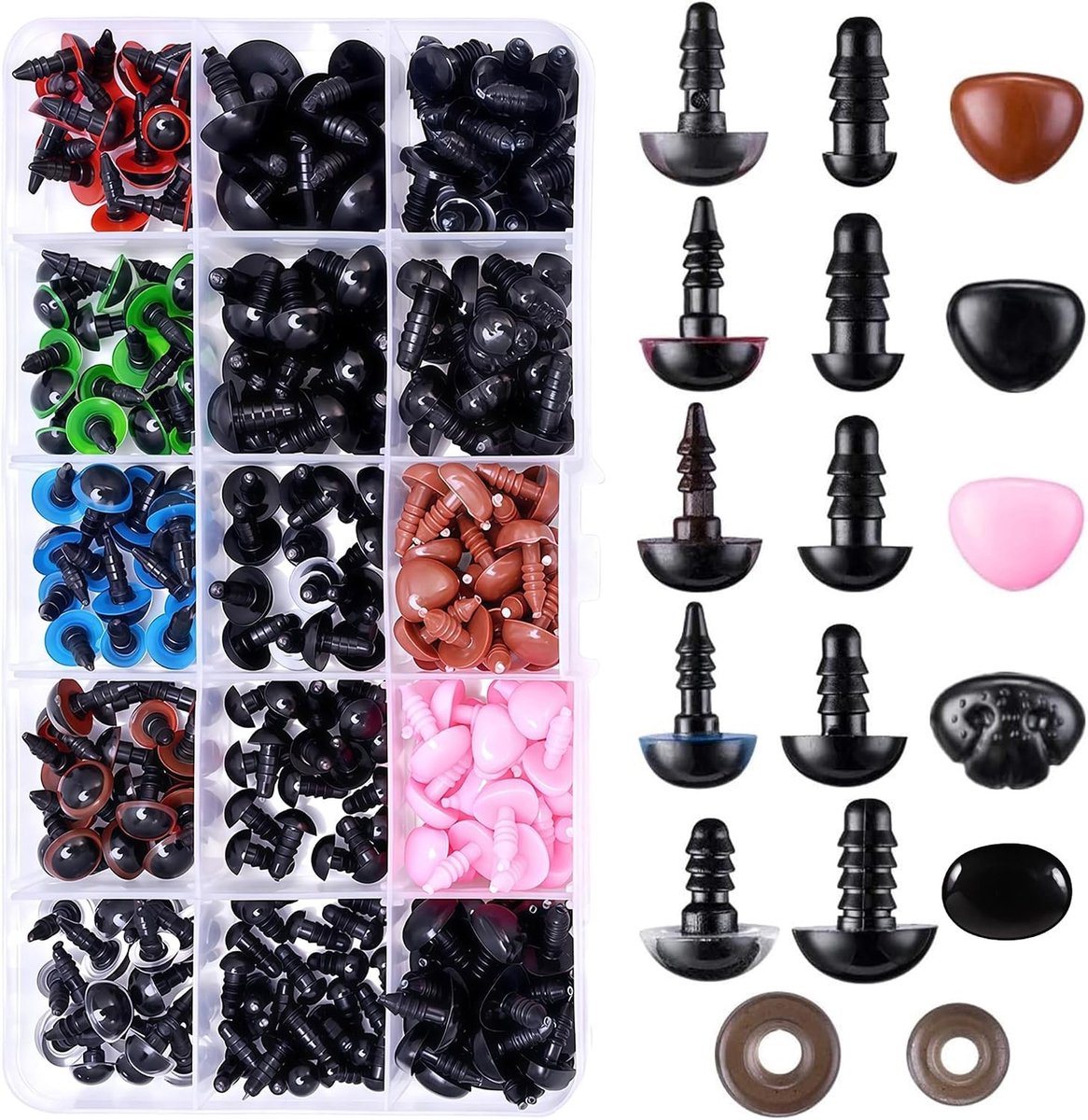 Kleurrijke veiligheidsogen en neuzen voor poppenmakerij, 560 stuks, 8-12 mm, DIY speelgoedaccessoires