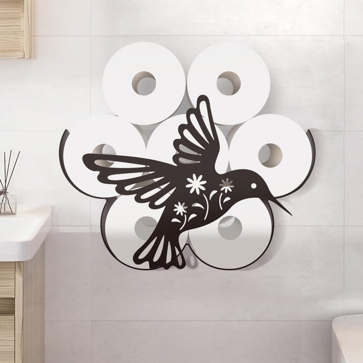 Decoratieve Toiletpapierhouder met Hummingbird Design, Vrijstaande Organizer voor 8 Rollen, Ideaal voor Badkamer en Opbergruimte