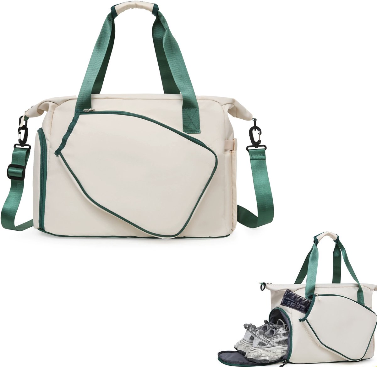 KZQ Pickleball tote bag met schoenenvak en paddleopslag - Grote capaciteit lichtgewicht tas voor sport en reizen - Wit