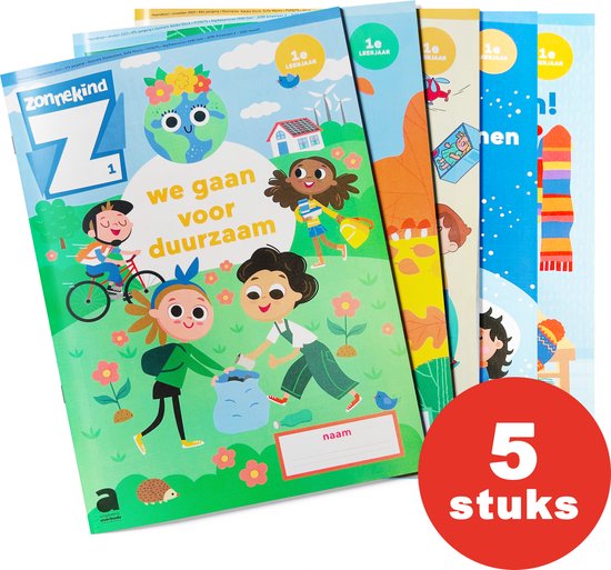 Zonnekind - 5 educatieve doeboeken - Boordevol verhalen en activiteiten in verschillende thema's - Vakantieboeken voor kinderen 6 jaar / 7 jaar / 8 jaar - Groep 3 t/m groep 5 - Kinderboeken school / duurzaam / herfst / Sinterklaas / Winter