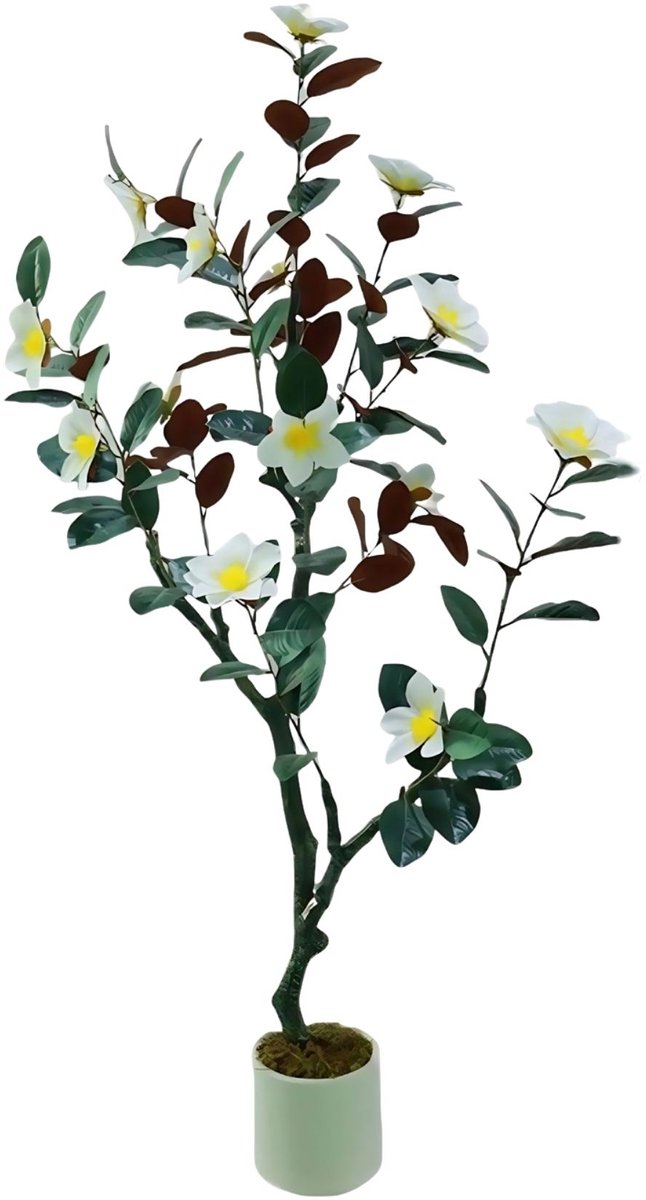 Kunst Magnolia Boom - Realistisch design met Bloeiende Bloemen - voor woonkamer en evenementen - 150cm Groen met Witte Bloemen - 180 cm