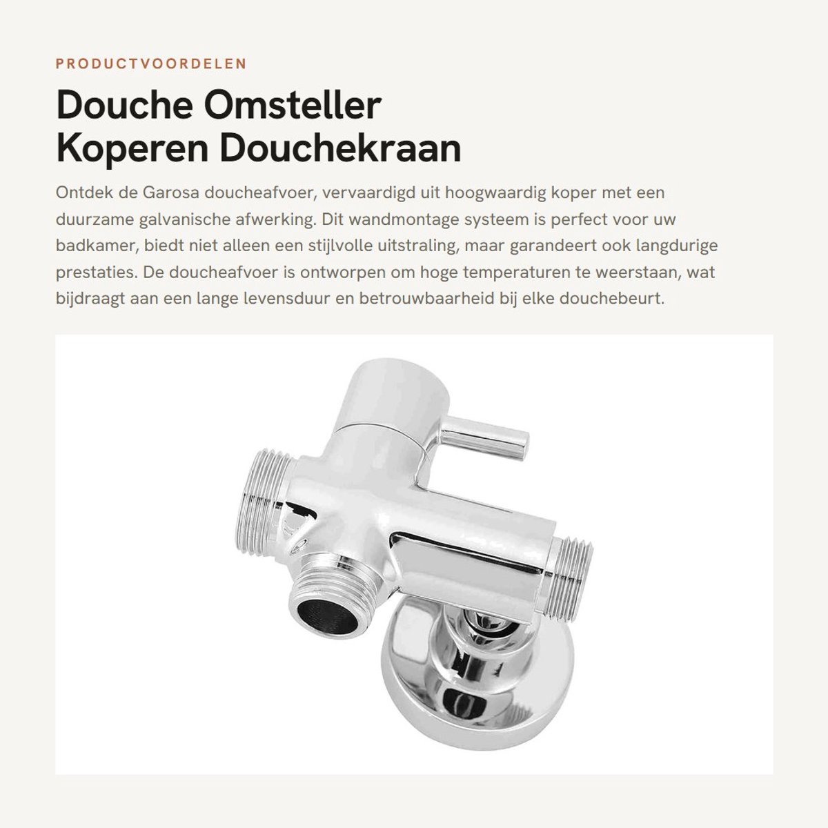 Dailygoods- Douche Omsteller Galvanische Afwerking - Koperen Materiaal - G1/2" Aansluiting - Wandmontage Set - Hoge Kwaliteit - Snelle Distributie - Douchekraan