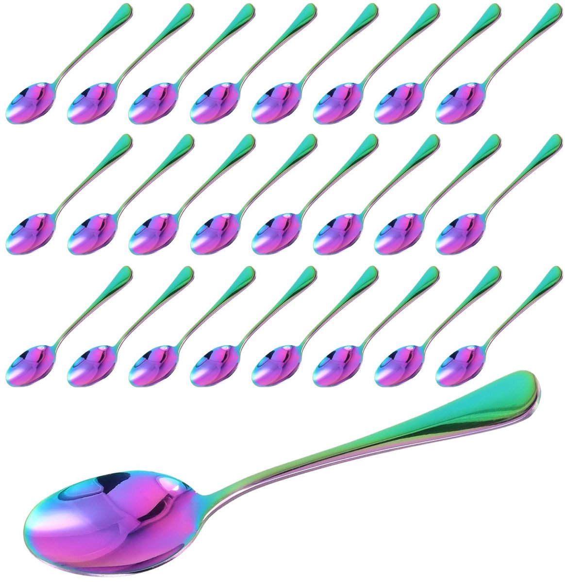 Dailygoods - 25 stuks theelepels regenboog, 13,5 cm lange roestvrijstalen tafellepel met kleurrijke titanium coating, koffielepel, espressolepel, mueslilepel, mini-lepel, soeplepels voor thee, koffie