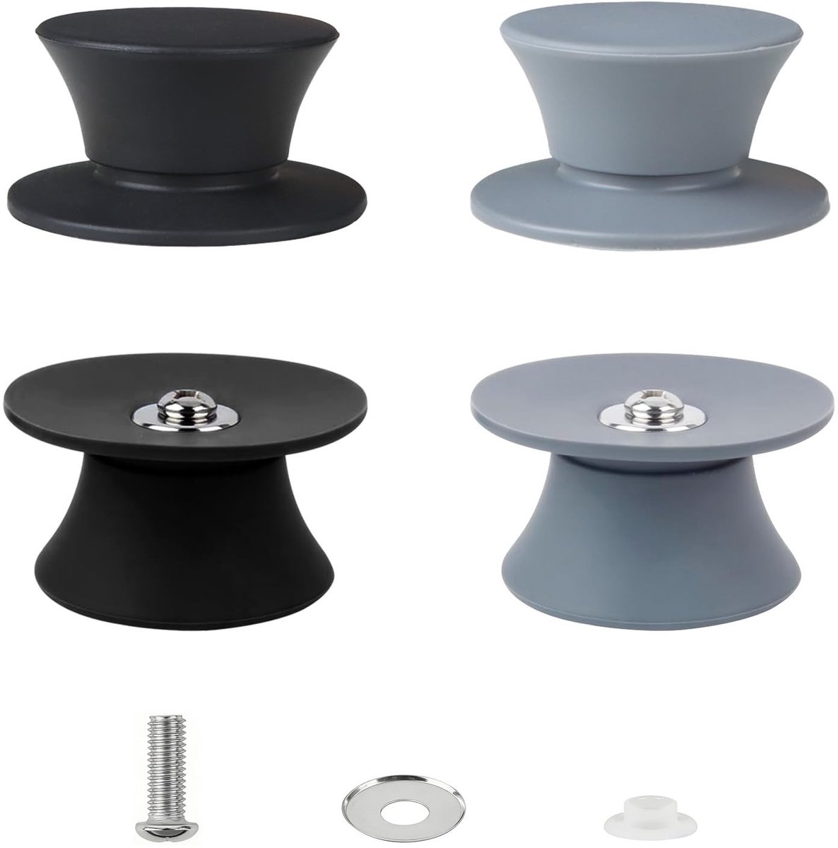 Dailygoods - 4 stuks siliconen potdekselgrepen, universele reserveknoppen, handgrepen, potdekselknop met schroeven, voor glazen deksels met gat, vaatwasmachinebestendig