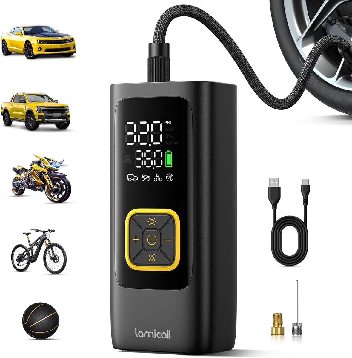 Thijox - Lamicall Bandenpomp Compressor - 6000mAh Hoge-capaciteitsaccu Elektrische Luchtpomp 150PSI met Digitale Drukmeter, Auto-uitschakeling, Draagb
