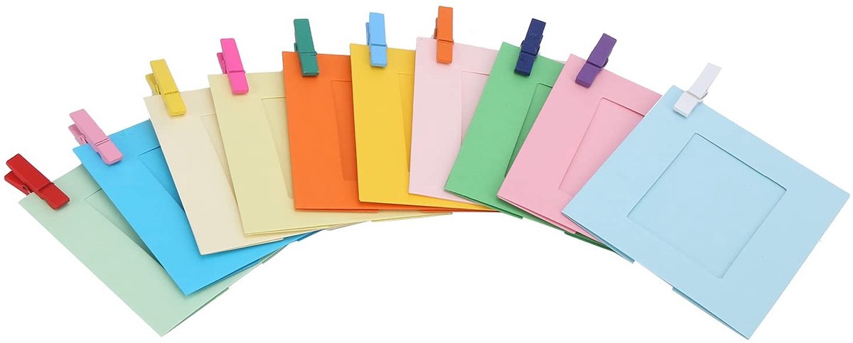 Dailygoods- Fotolijsten 10-pack - Muurhangend - Niet-giftig - Herbruikbaar Papier - Clips en Touw - Voor Mini Fotocamera's - Muurdecoratie