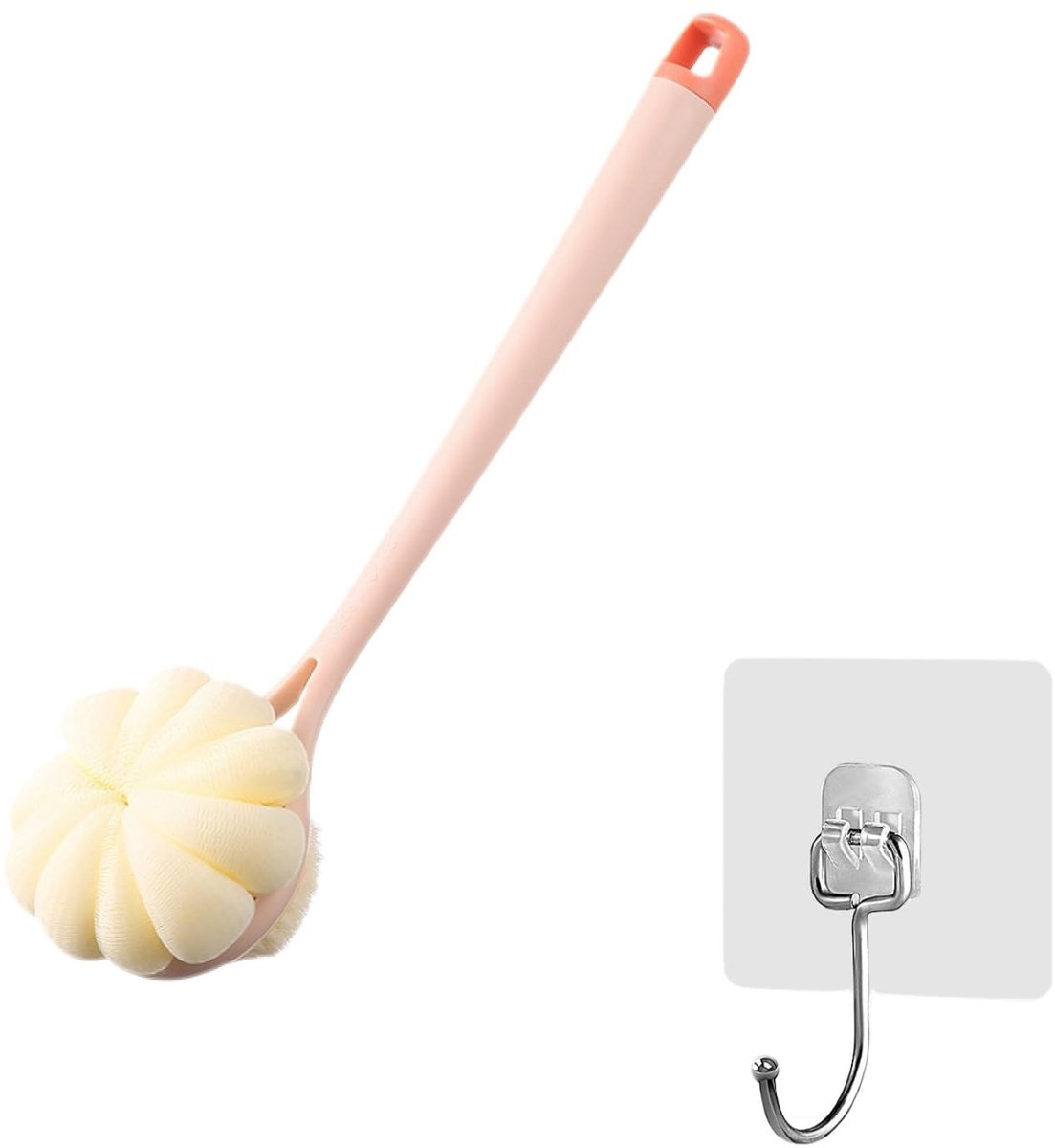 Dailygoods - Rugborstel, doucheborstel, badborstel met lange handgreep met 1 haak, 2-in-1 lichaamspeelingborstel voor nat of droog douche, huidmassage voor mannen en vrouwen (roze)