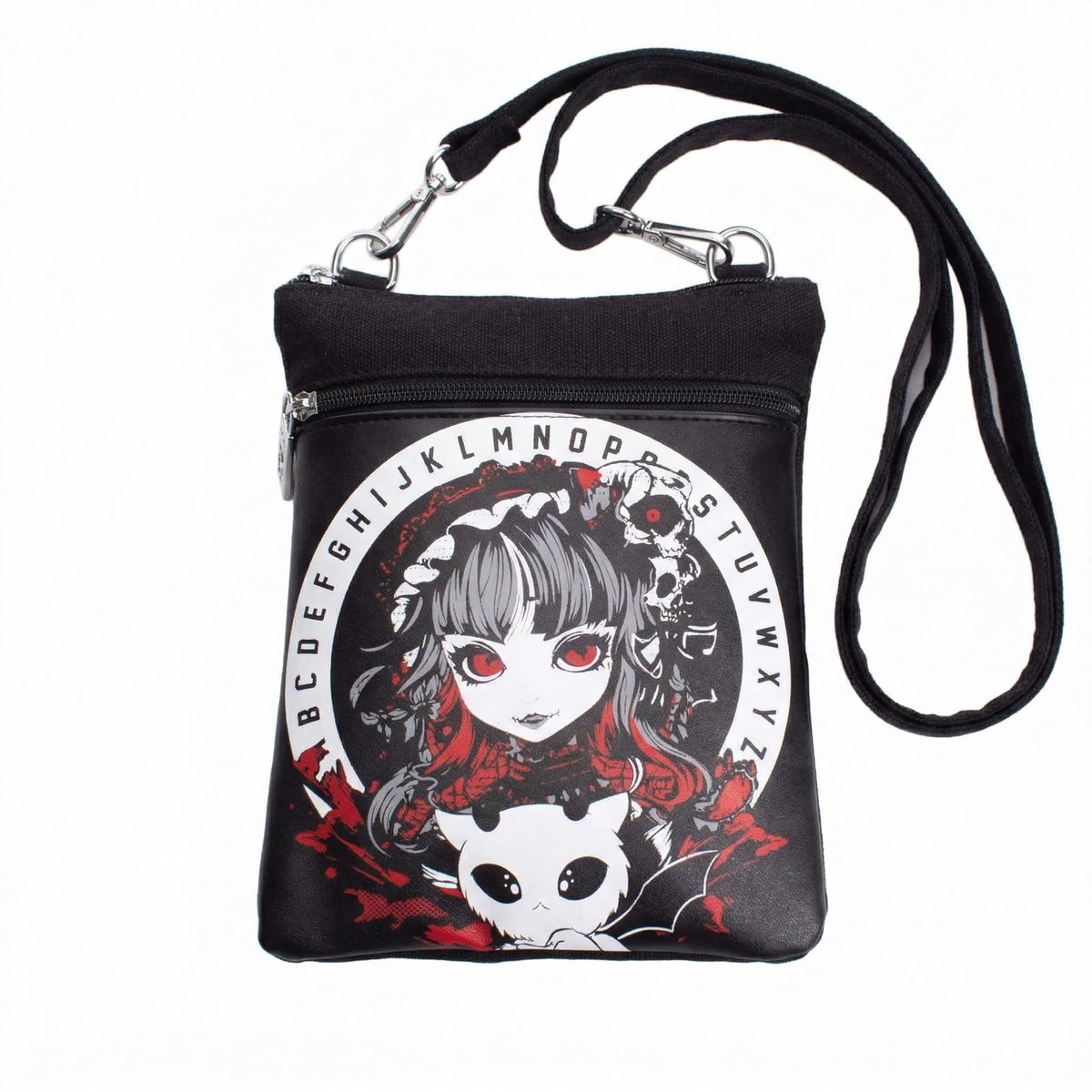 Dailygoods- Schoudertas met coole Ouija-print - Compact formaat 23 x 17 x 3 cm - Verstelbare schouderriem - Twee vakken met ritssluiting - Stijlvolle tas voor alternatieve mode - Handtas