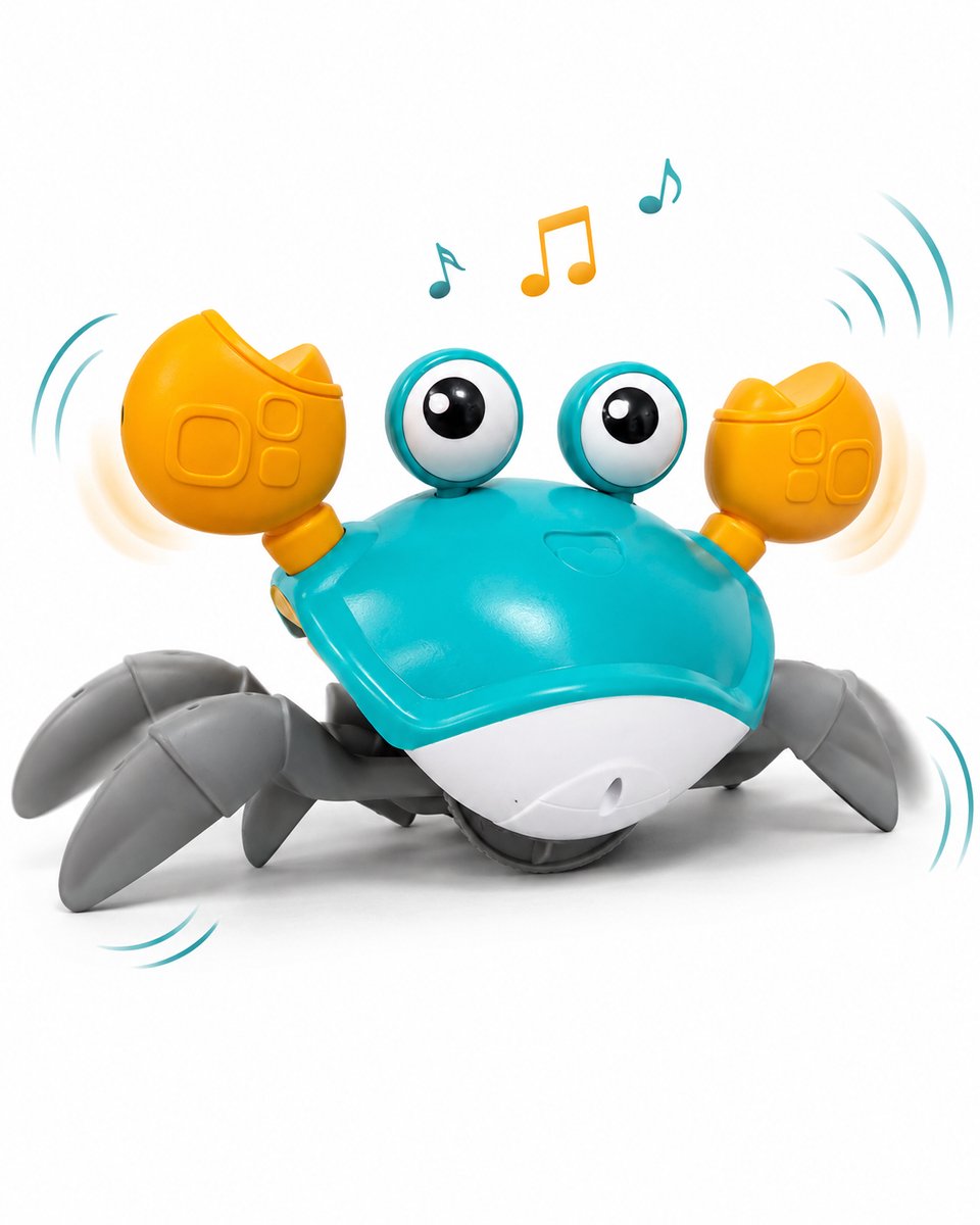 ZoeZo Lopende Krab Bewegend Speelgoed - Sensorisch - Montessori - Motoriek - Leren kruipen - Met Muziek en Licht - Tummy Time Kinderspeelgoed - Voor Baby en Peuter - Blauw