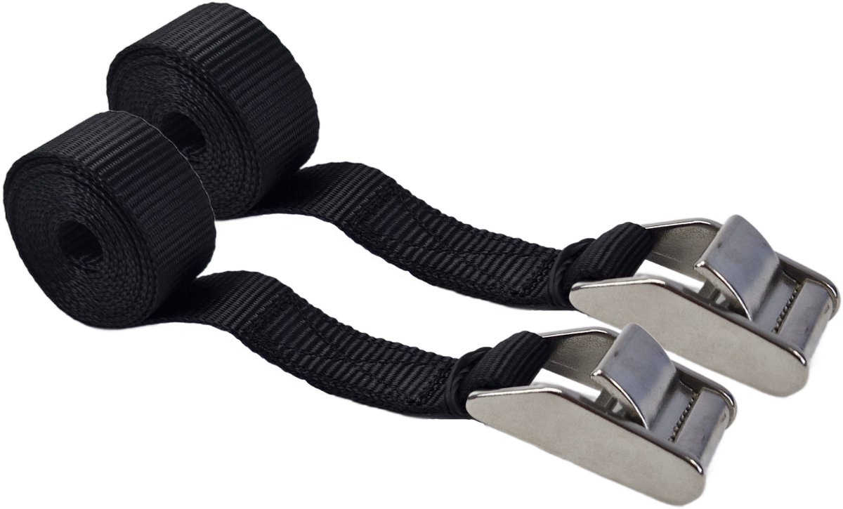 BCF-Products - Spanbanden - 1.5 meter - 2 stuks - Zwart - RVS - Sjorband - Spanriem - Bindriem - met Gesp