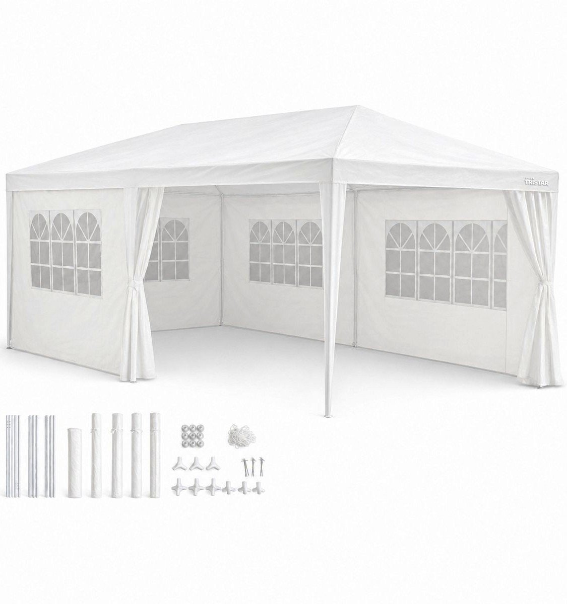 Kinzo Partytent 3x6 m - Tent Paviljoen voor 70 Personen - Tuinpaviljoen met 6 Zijwanden - Tuintent met Nokhoogte 2.5m - Feesttent Waterdicht en UV Bestendig - Wit