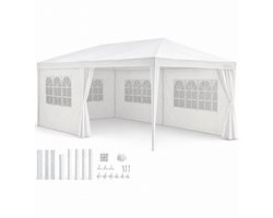 Kinzo Partytent 3x6 m - Tent Paviljoen voor 70 Personen - Tuinpaviljoen met 6 Zijwanden - Tuintent met Nokhoogte 2.5m - Feesttent Waterdicht en UV Bestendig - Wit