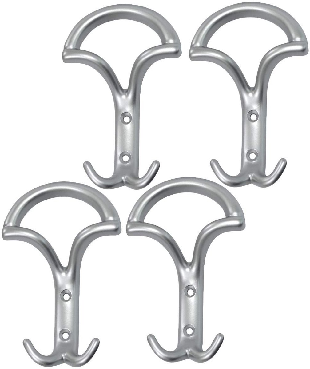 Dailygoods- Wandhaken Set van 4 - Kledinghaken - Metaal - Mat Zilver - 148/96 mm - Voor Deuren/Meubels