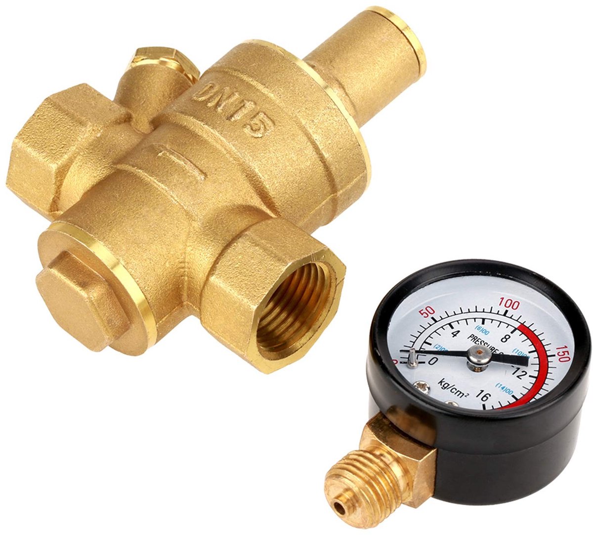 Dailygoods- Waterdrukregelventil Instelbaar - Drukregelaar Water - Reduceerventiel - Messing - Met Manometer - DN15