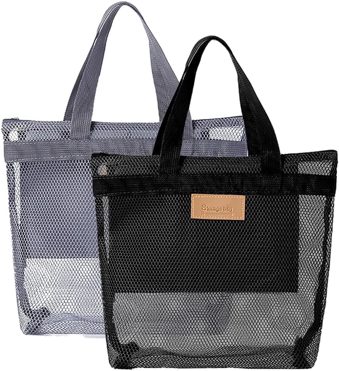 Thijox - 2 Stuks Mesh Douchecaddy - Sneldrogende Douchetas - Draagbare Toilettas met Rits - Lichtgewicht Badkamerorganizer voor Reizen, Sportschool, Z