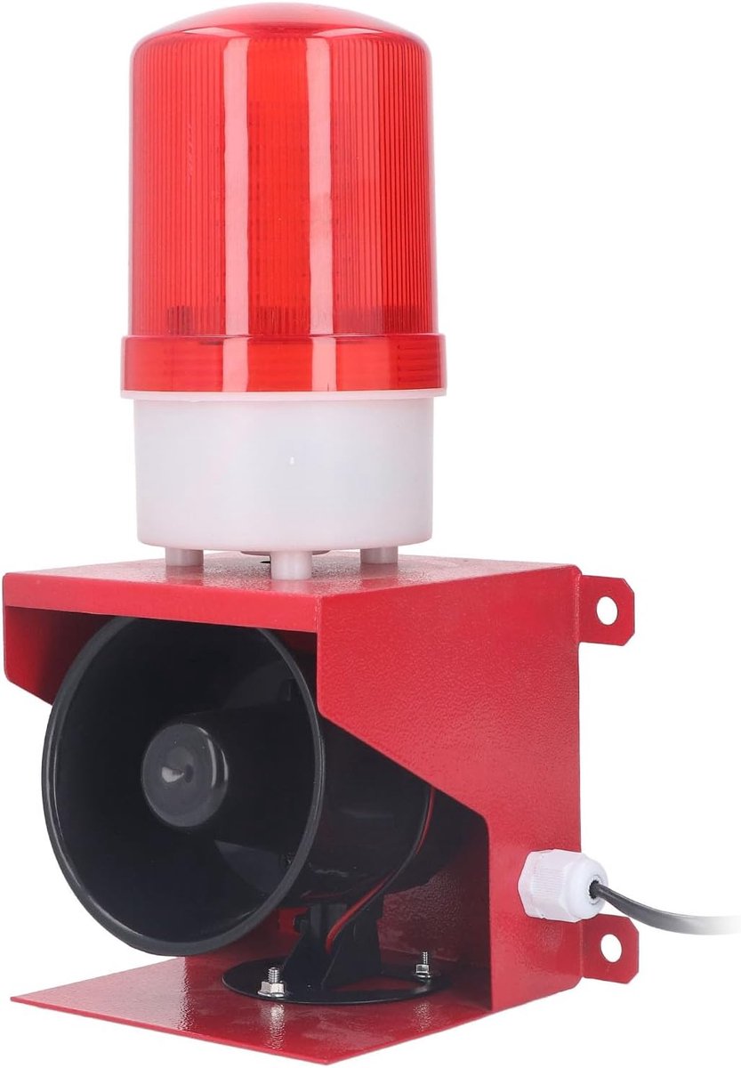 Thijox - Industrieel Sirene-alarm 115dB met Stroboscooplicht, Waterdichte Binnen-buitensirene, Veiligheidsalarmhoorn voor Tuin, Garage en Bedrijf (EU-