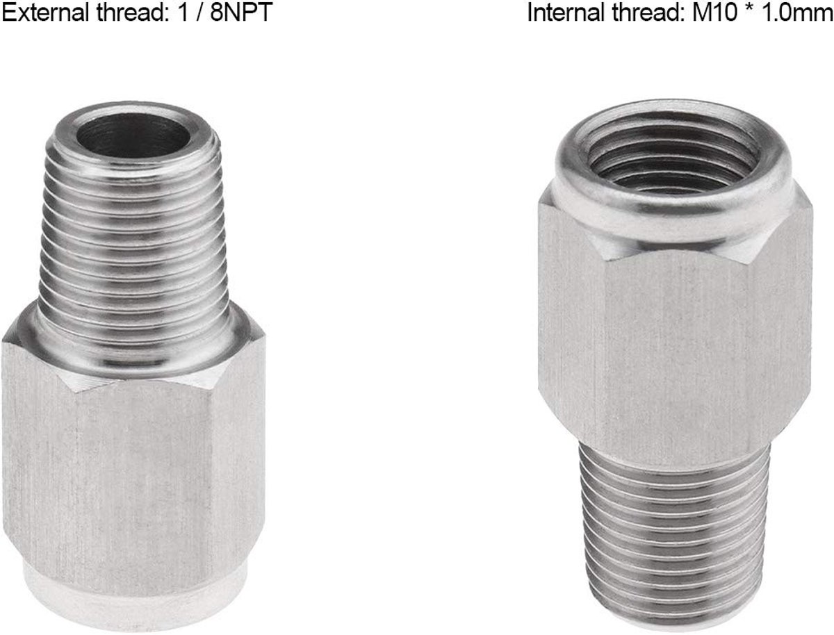 Dailygoods - 1/8NPT naar M10x1.0 adapter - Drukmeter reducer - Roestvrij staal - Union-koppeling - Geschikt voor olie en gas - Verloopstuk voor automo...