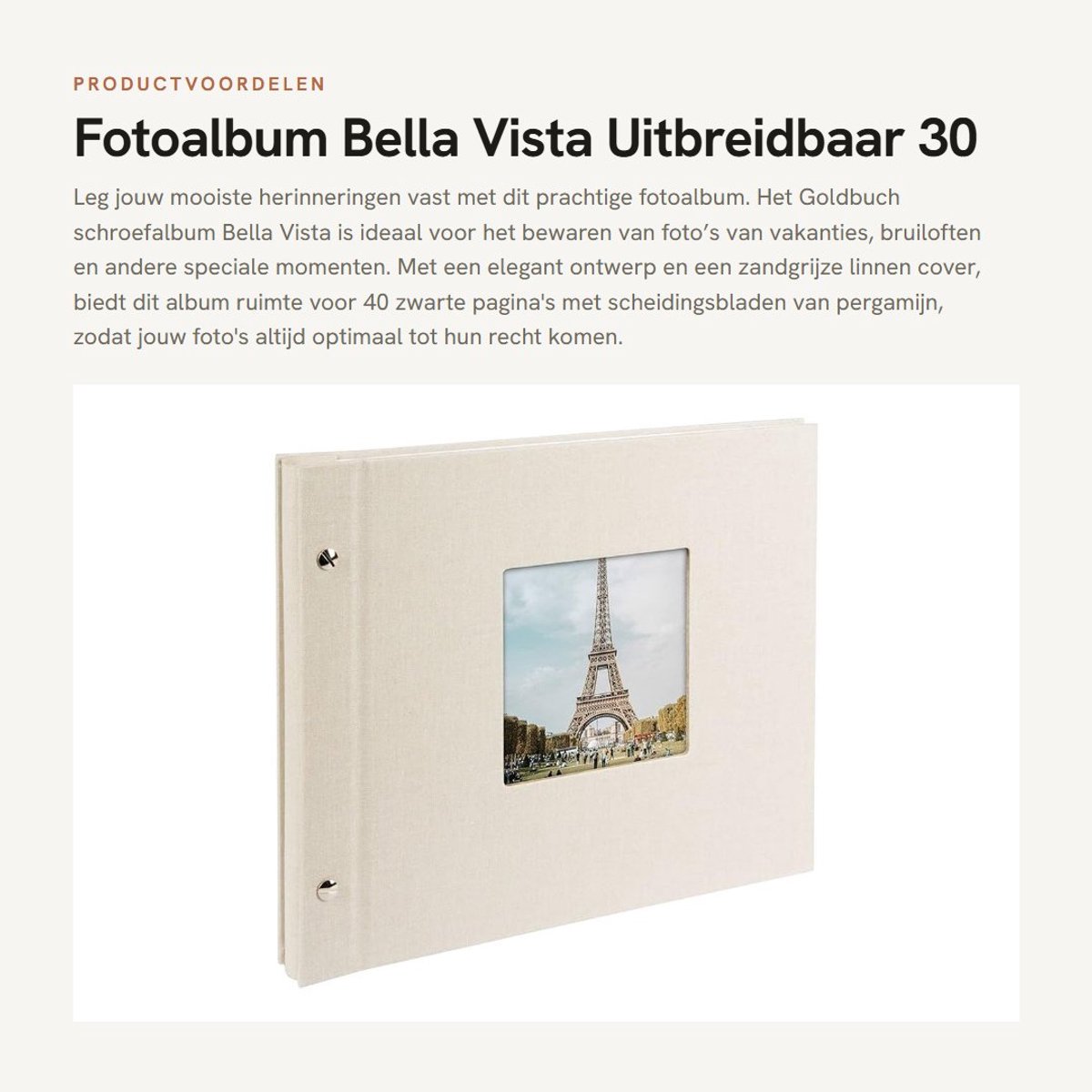 Dailygoods- Schroefalbum 30x25 cm - Fotoalbum met 40 pagina's - Zwarte pagina's met scheidingsbladen - Linnen - Uitbreidbaar - Duurzaam aandenken