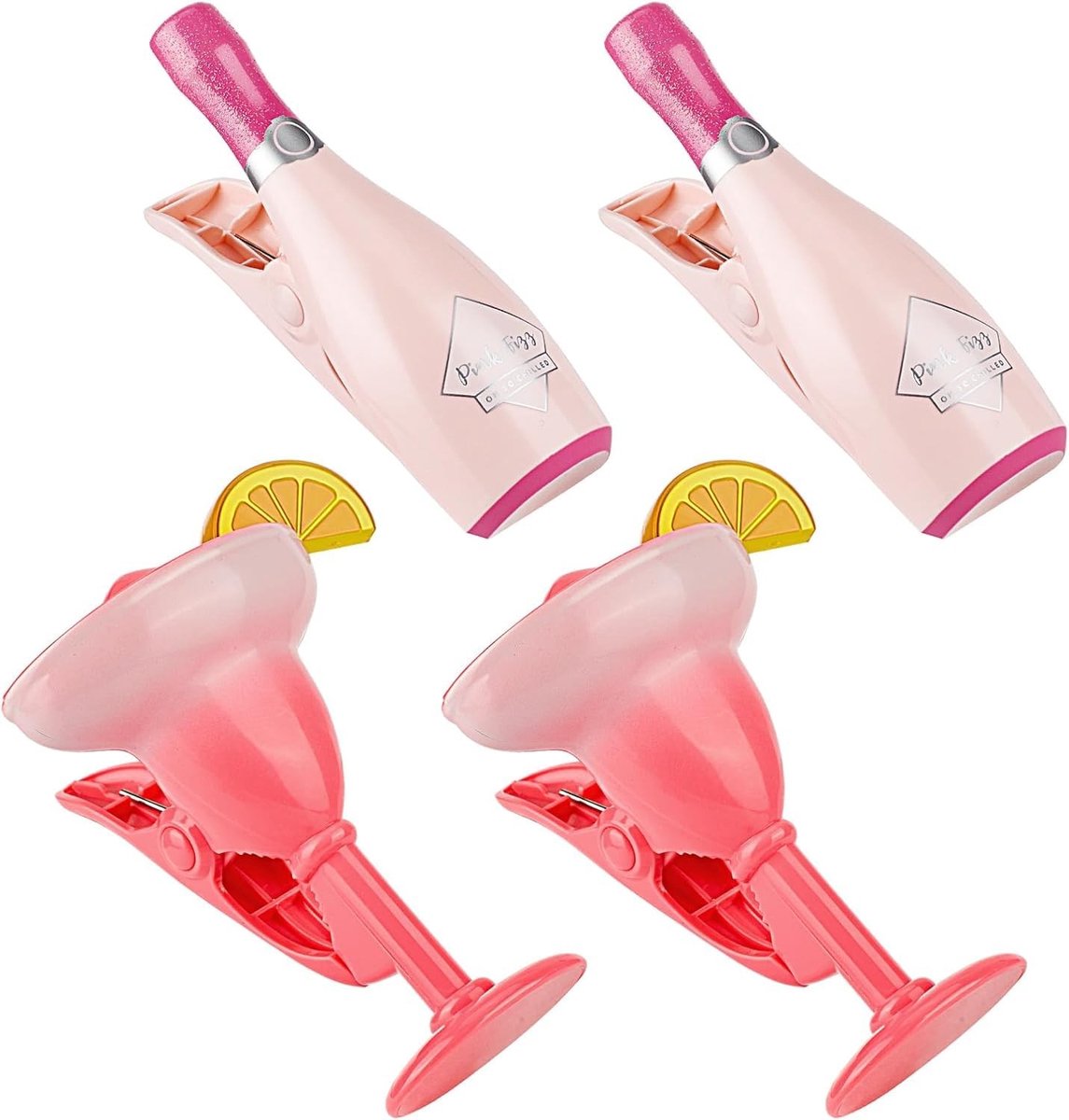 Dailygoods- Champagnehanddoekclips 4 Stuks - Creatieve Strandhanddoekclips - Cocktailvormige Zwembadclips - Duurzaam ABS/Roestvrij Staal - Antislip Ontwerp - Voor Ligstoelen en Strand - Strandlakenclips