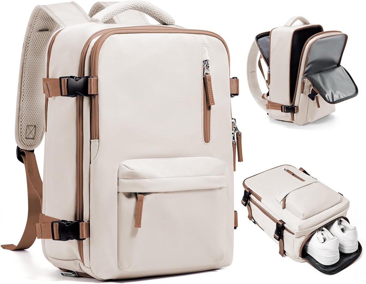 Thijox - Vrouwen Reisrugzak Cabin Bags 40x30x20 - Waterdichte Handbagage voor Ryanair - Onderzit Rugzak - Casual Schoolrugzak - Geelbruin