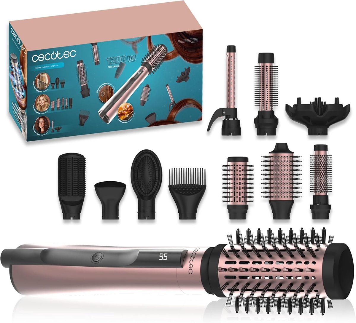 Thijox - CeramicCare 10-in-1 AirBrush met 10 accessoires | Haardroger, Stijltang, Krultang, Volumeregelaar, Diffuser | 1200 W, Ionenfunctie, Keramisch