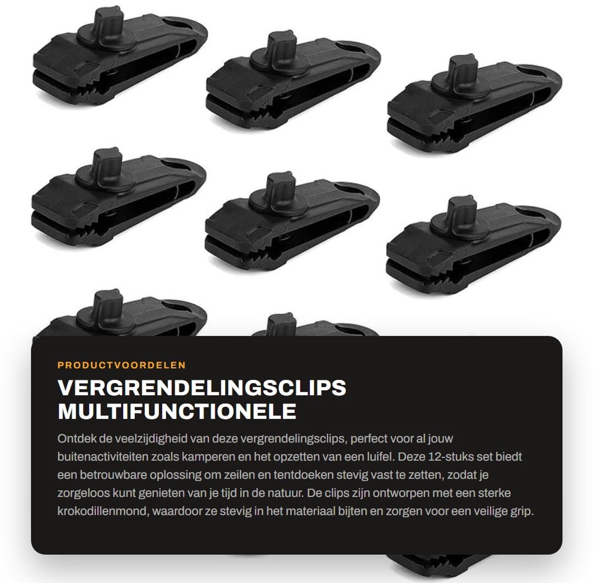 Dailygoods- Vergrendelingsclips 12 Stuks - Veiligheidsclips - Multifunctioneel - Voor Kamperen/Luifel - Nylon - Eenvoudige Installatie - Zeilclips