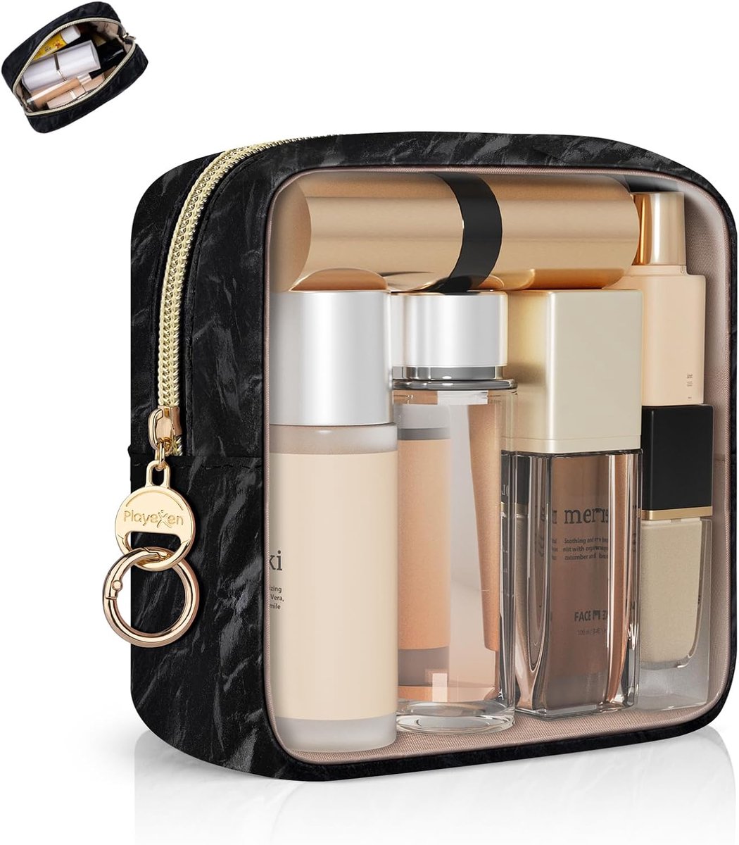 Thijox - Cosmetische Tas Dames Mini Make-uptas PU Lederen Marmering Handtas Reizen Organizer Toilettas Multifunctioneel Koffer Accessoires