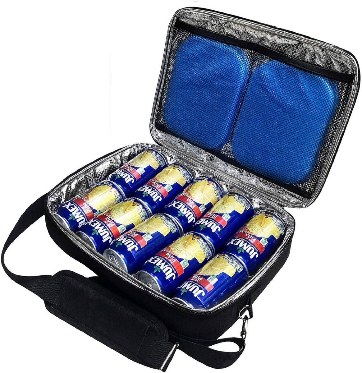 Slanke koelbox voor 10 drankblikjes - isolerende platte koeltas met 2 gratis ijspakketten - perfect voor biervervoer in rugzak