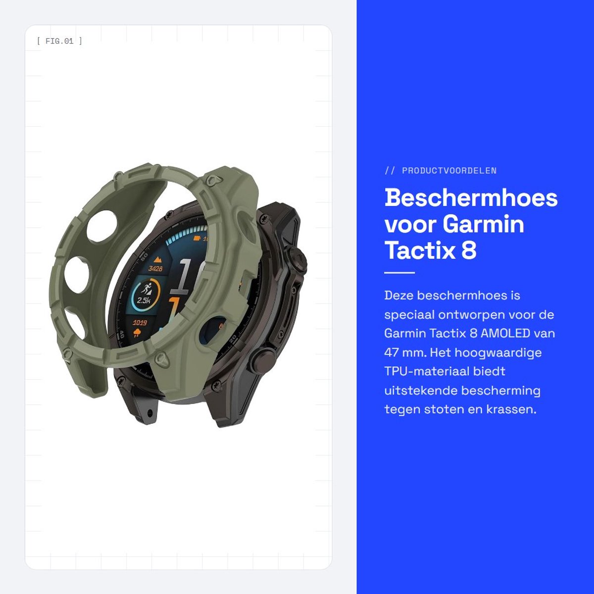 Dailygoods - Beschermhoes voor Garmin Tactix 8 AMOLED 47 mm van TPU