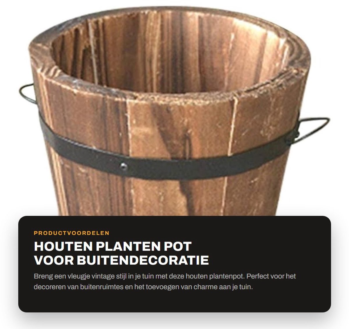Dailygoods- Bloempot Houten Retro - Plantenbak Binnen/Buiten - Tuin/Decoratie - Klein 12x9x10 cm - Duurzaam met Drainagegaten