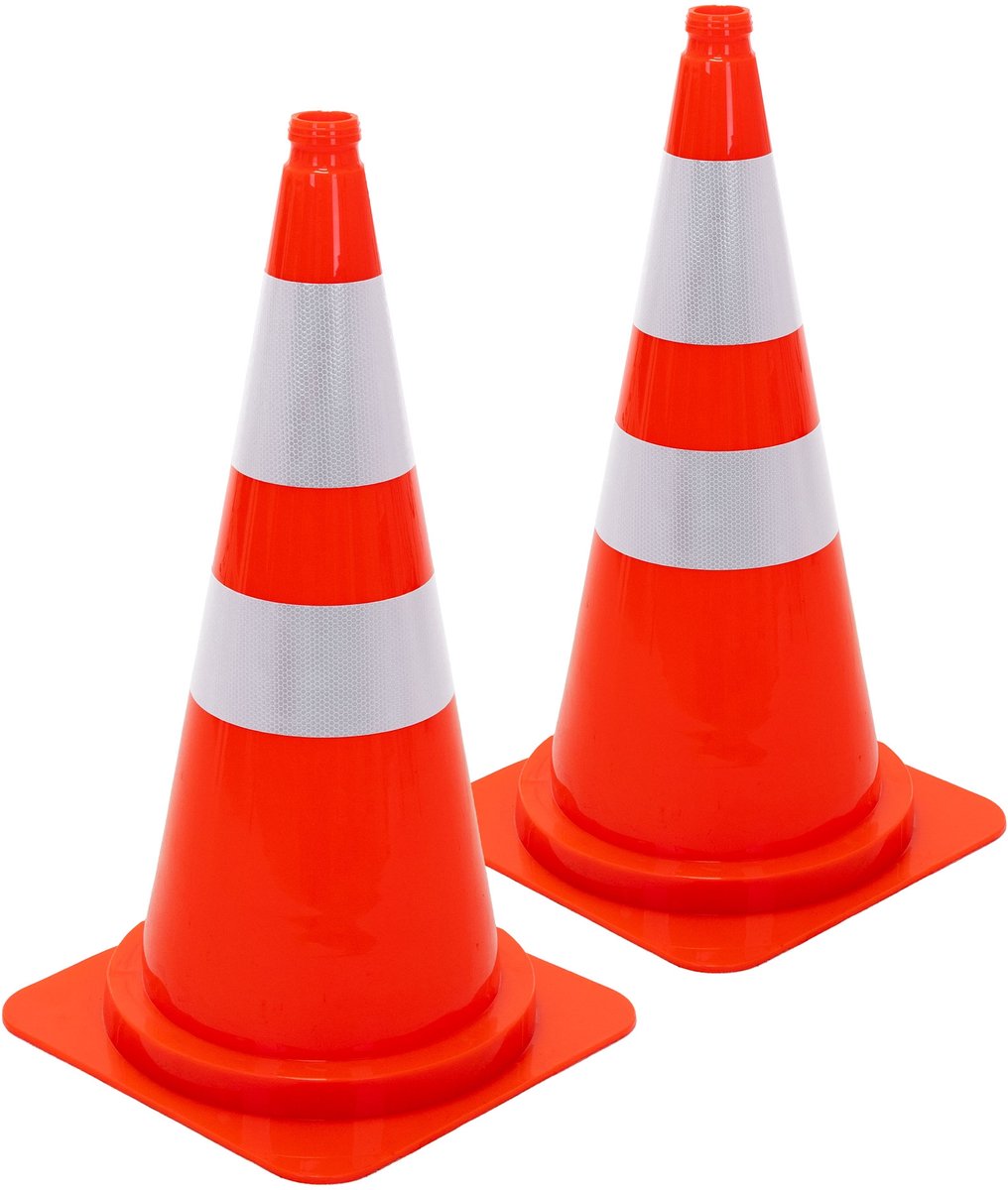 ECD Germany | Set van 2 grote pylonen met 2 reflecterende strepen, 75 cm, van PE, oranje, verkeerskegels, geleidingskegels, waarschuwingskegels, afzettingkegels, verkeershoedjes